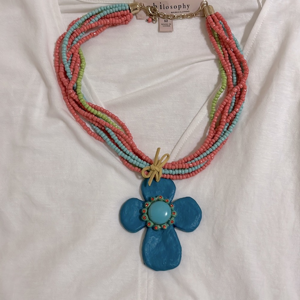 Handmade Multi Beaded Cross Necklace